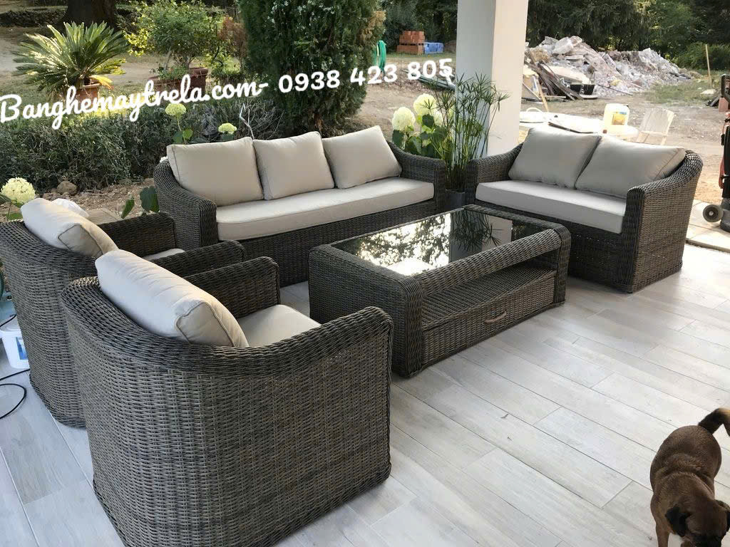 Bàn ghế sofa phòng khách mây nhựa